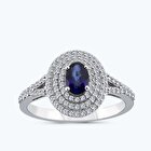 Pırlanta Safir Oval Yüzük