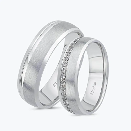 Beyaz Altın Klasik İkili Alyans