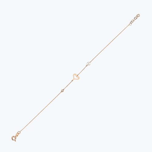 0.02 Karat Pırlanta İncili Kalp Bileklik