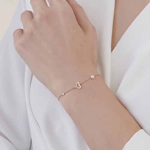 0.02 Karat Pırlanta İncili Kalp Bileklik