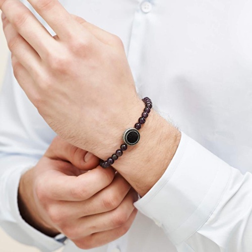 Ametist Taşlı Gümüş Erkek Kiswa Bileklik