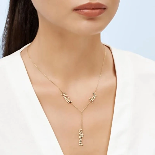 Altın Üç İsimli Kolye