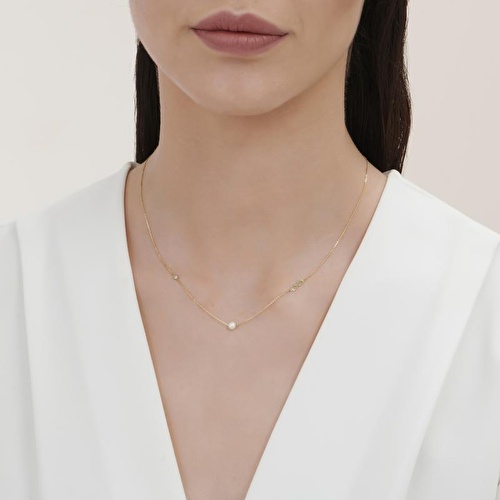 0.02 Karat Pırlanta İncili Sonsuzluk Kolye