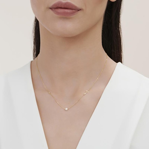 0.02 Karat Pırlanta İncili Anahtar Kalp Kolye