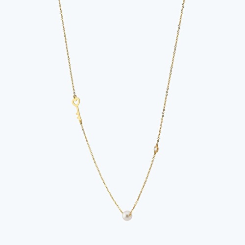 0.02 Karat Pırlanta İncili Anahtar Kalp Kolye