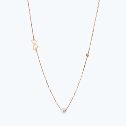 0.02 Karat Pırlanta İncili Kelebek Kolye