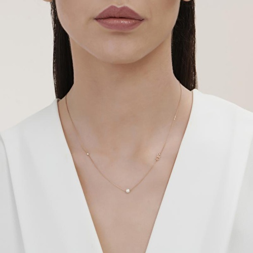 0.02 Karat Pırlanta İncili Kelebek Kolye