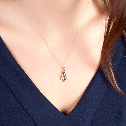 0.06 Karat Pırlanta Mavi Topaz Penguen Kolye