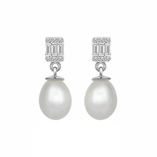 Pırlanta Baget İnci Küpe