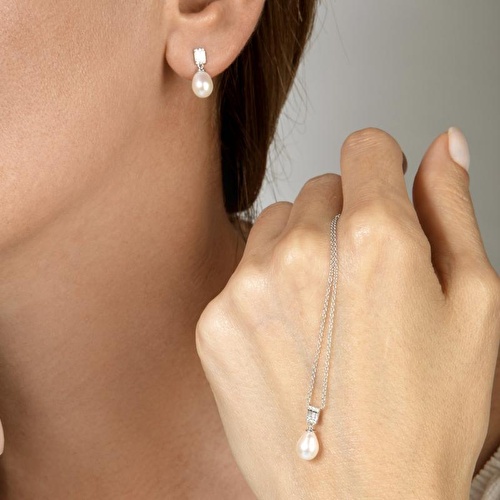 Pırlanta Baget İnci Küpe