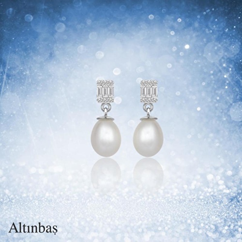 Pırlanta Baget İnci Küpe