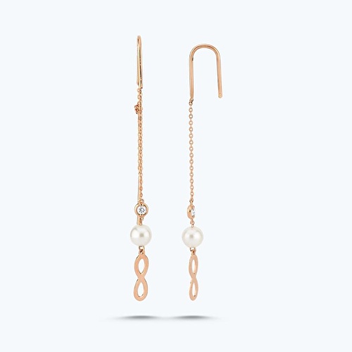 0.04 Karat Pırlanta İncili Sonsuzluk Küpe