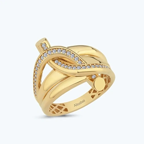 Altın Sıra Taş Düğüm Yüzük