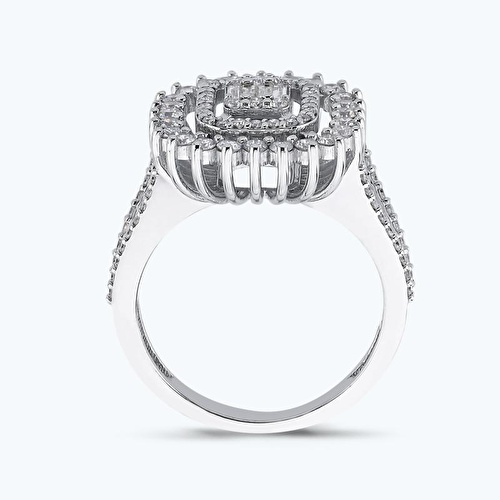 1.01 Karat Pırlanta Kolları Taşlı Baget Yüzük