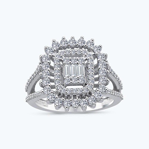 1.01 Karat Pırlanta Kolları Taşlı Baget Yüzük