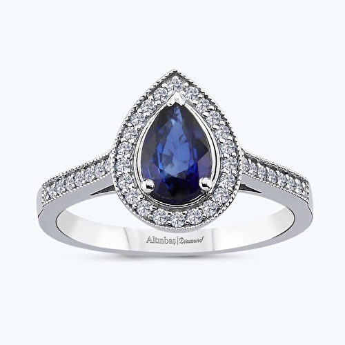 1.09 Karat Pırlanta Safir Damla Yüzük