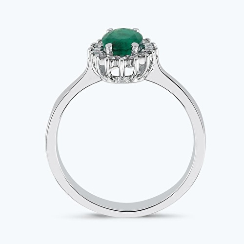 0.13 Karat Pırlanta Zümrüt Oval Yüzük