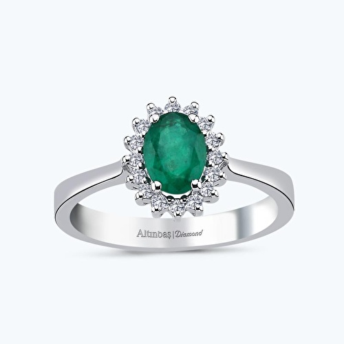 0.13 Karat Pırlanta Zümrüt Oval Yüzük