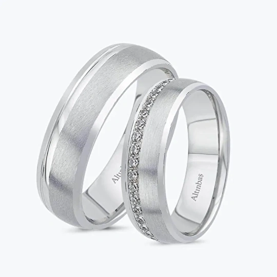 Beyaz Altın Klasik İkili Alyans