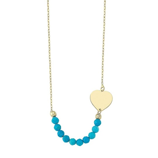 Altın Firuze Taşlı Kalp Kolye