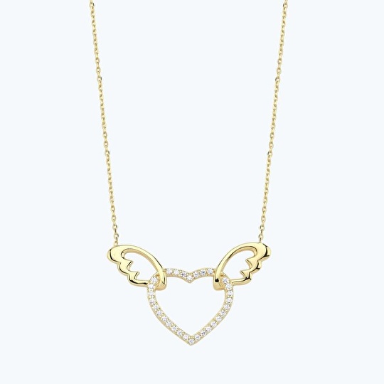 Altın Kalp Kanat Kolye