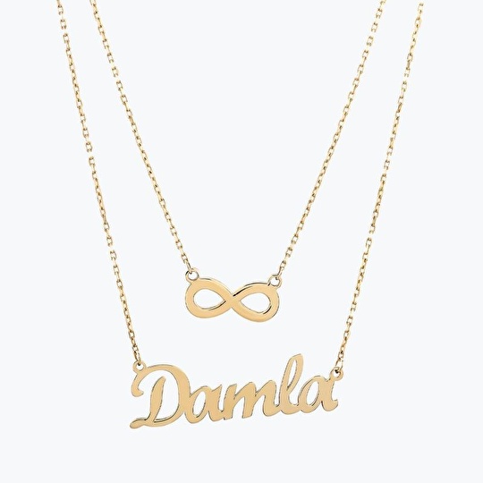 Altın Çift Zincir İsim Kolye