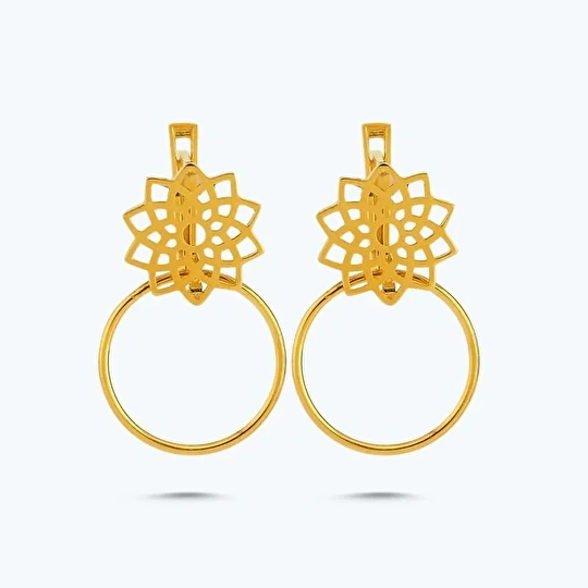 22 Ayar Altınbaş Mandala Küpe