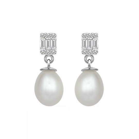 Pırlanta Baget İnci Küpe