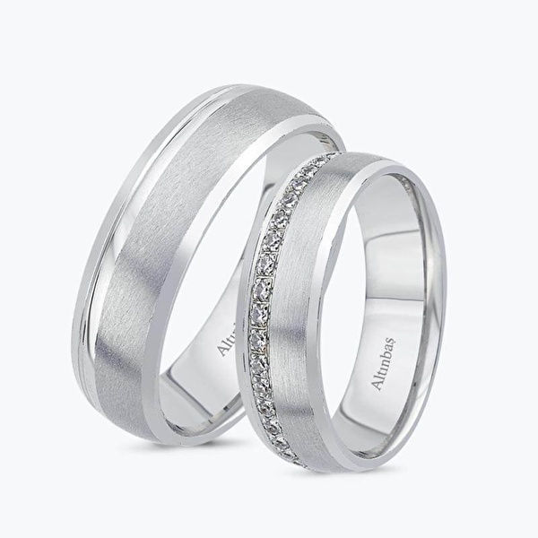 Beyaz Altın Klasik İkili Alyans