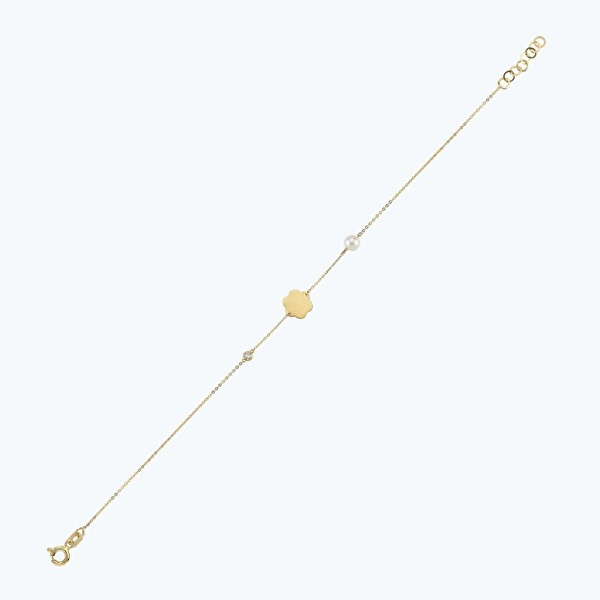 0.02 Karat Pırlanta İncili Çiçek Bileklik 