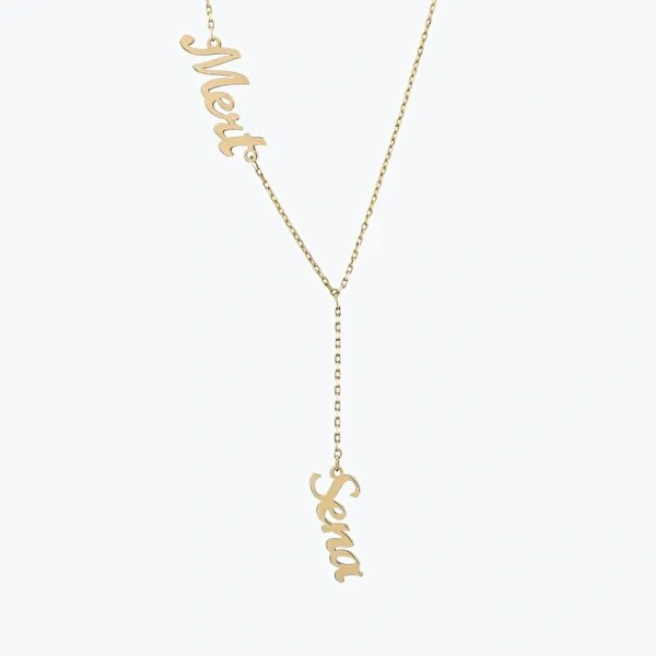 Altın Çift İsimli Kolye