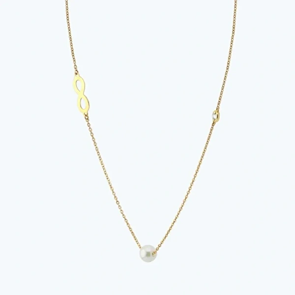 0.02 Karat Pırlanta İncili Sonsuzluk Kolye