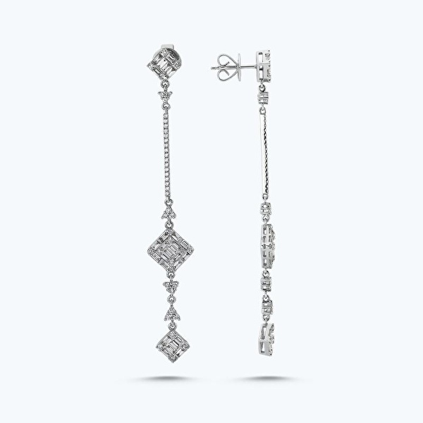 2.13 Karat Pırlanta Baget Sallantılı Küpe