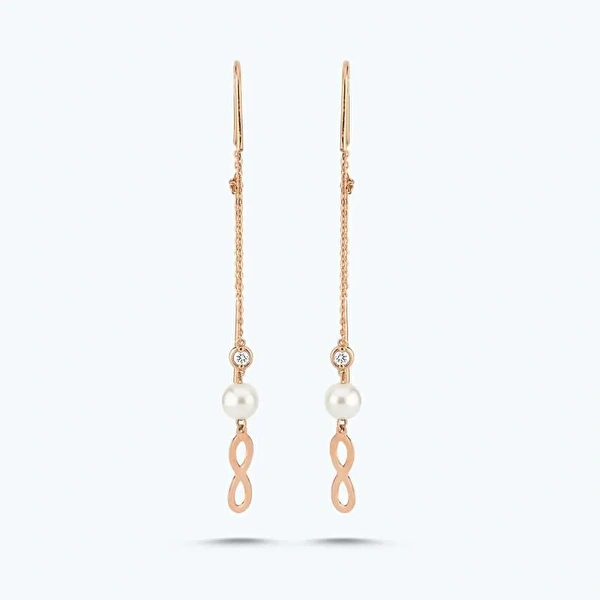 0.04 Karat Pırlanta İncili Sonsuzluk Küpe