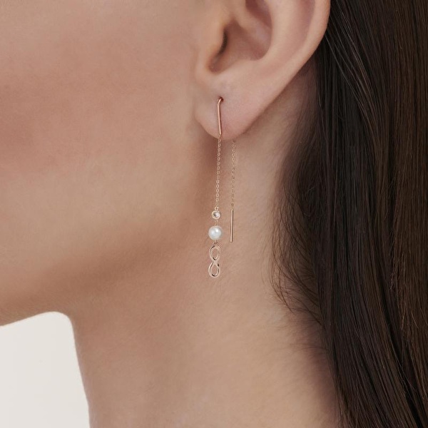 0.04 Karat Pırlanta İncili Sonsuzluk Küpe