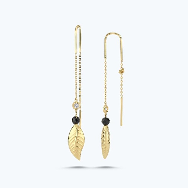 0.03 Karat Pırlanta Spinel Taşlı Yaprak Küpe