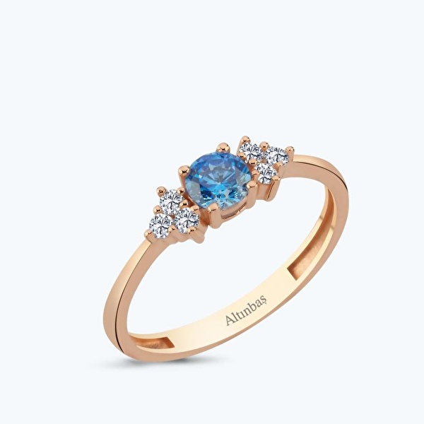 Mavi Taşlı Altın Yüzük