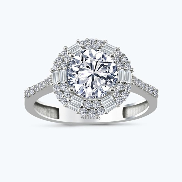 Altın Kolları Taşlı Tektaş Yüzük