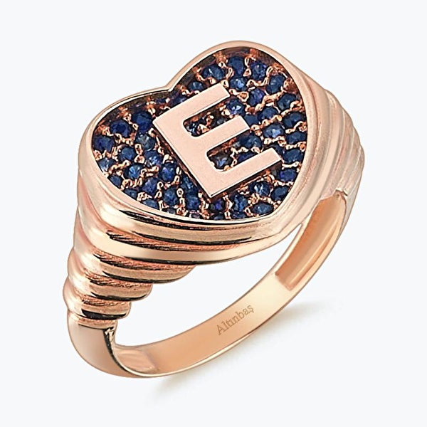 Altın Marin E Harfi Kalp Yüzük