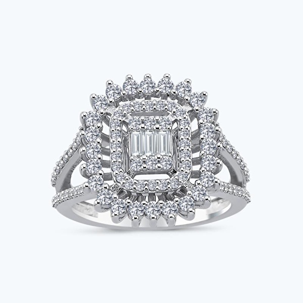 1.01 Karat Pırlanta Kolları Taşlı Baget Yüzük