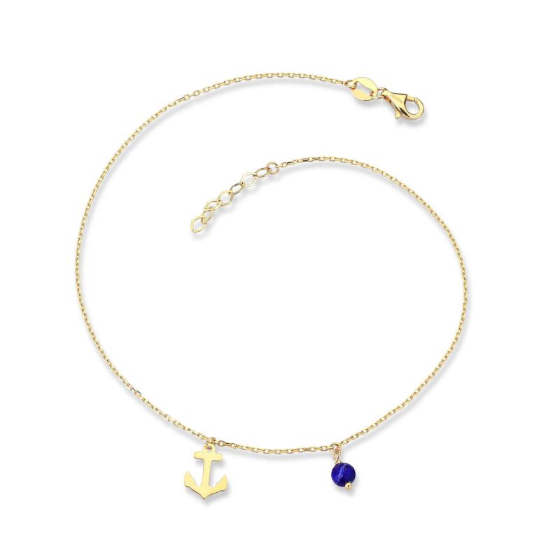 Marin Anchor Anklet with Lapis Stone