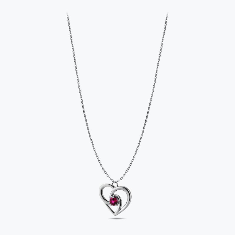 Heart Gold Necklace with red Stone