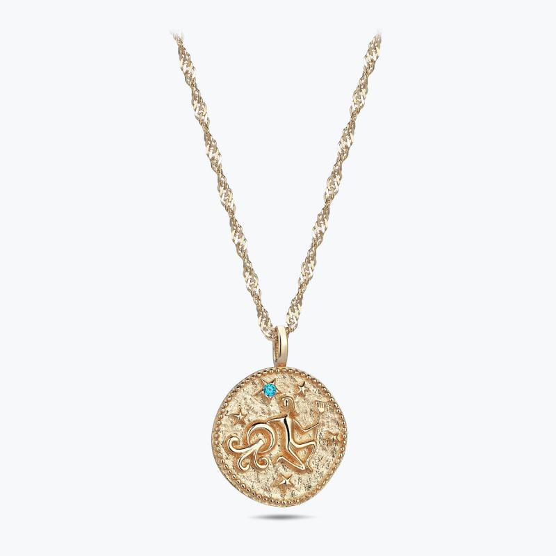 Zodiac Sign Gold Necklace Aquarius
