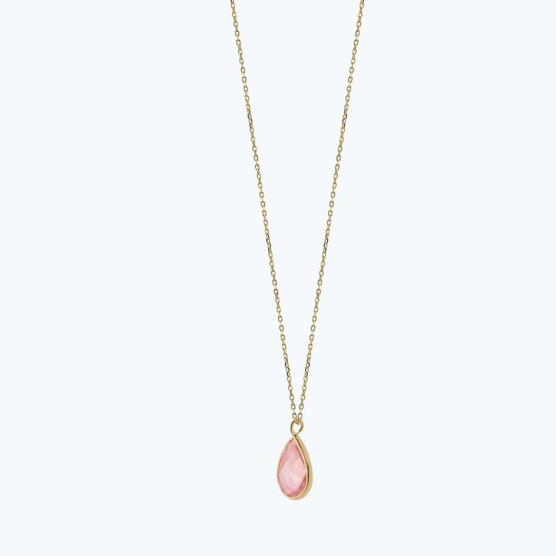 Pembe Taşlı Altın Damla Kolye
