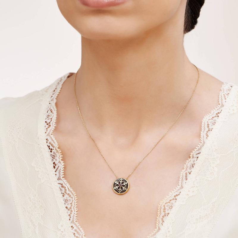 Cat's Eye Stone & Snowflake Gold Necklace