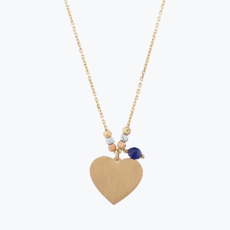 Marin Heart Gold Necklace with Lapis Stone