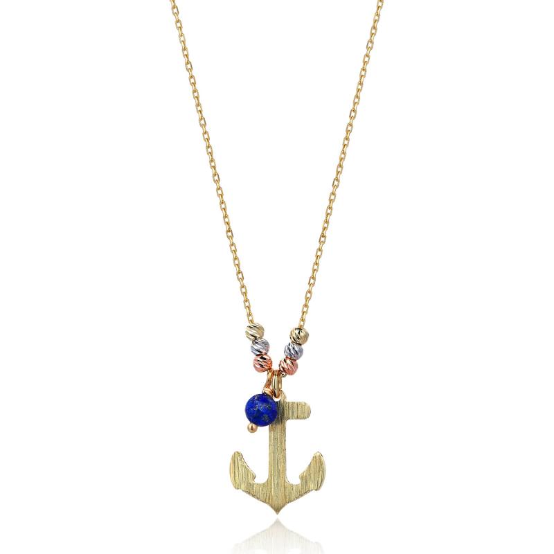 Marin Anchor Gold Anklet with Lapis Stone