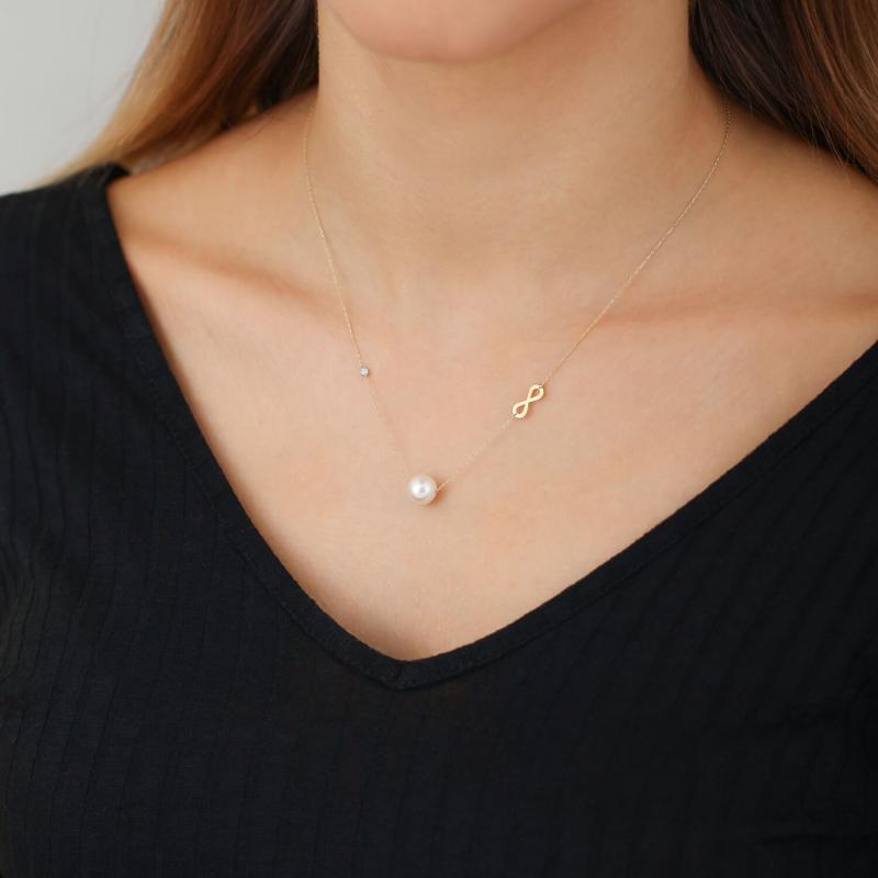Infinity Pearl Diamond Necklace