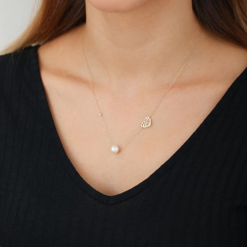Heart Pearl Diamond Necklace