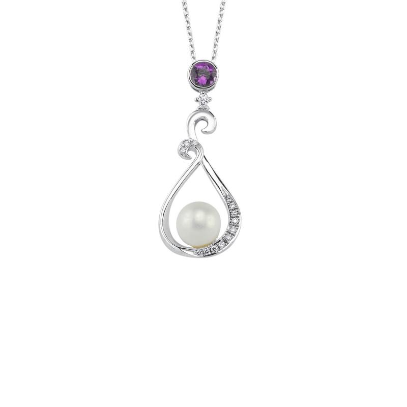 Pearl Amethyst Diamond Necklace